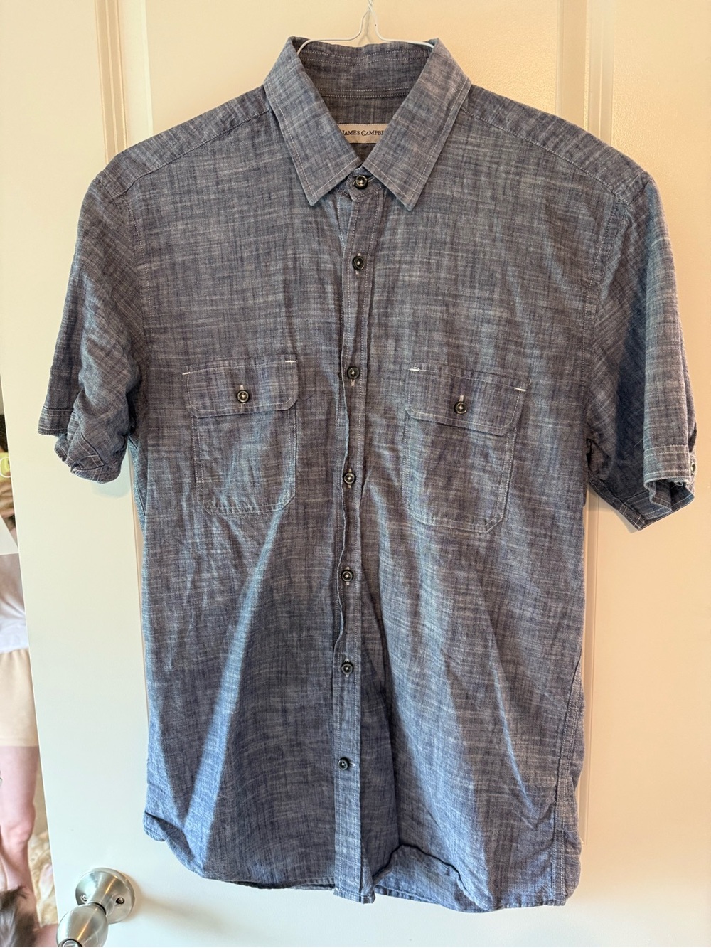 James Campbell Short-Sleeve Chambray Button-Down Shirt - Blue
